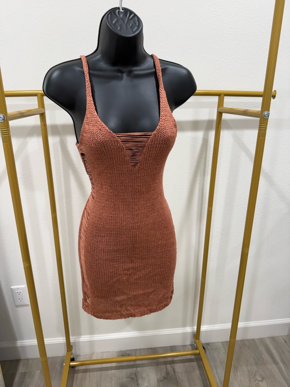 Knit Crochet Swim Cover Up Dress bodycon mini XS/S